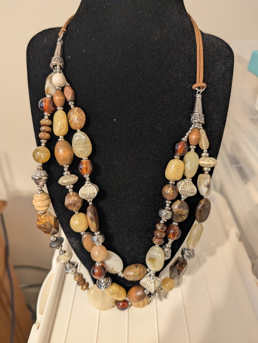 Multi-Strand Brown and Cream Beaded Women's Necklace